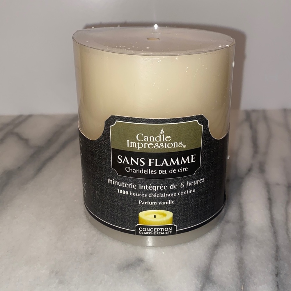 NIP- Candle Impressions Real Wax Flameless LED 3.25" x 4" Pillar Candle, Vanilla
